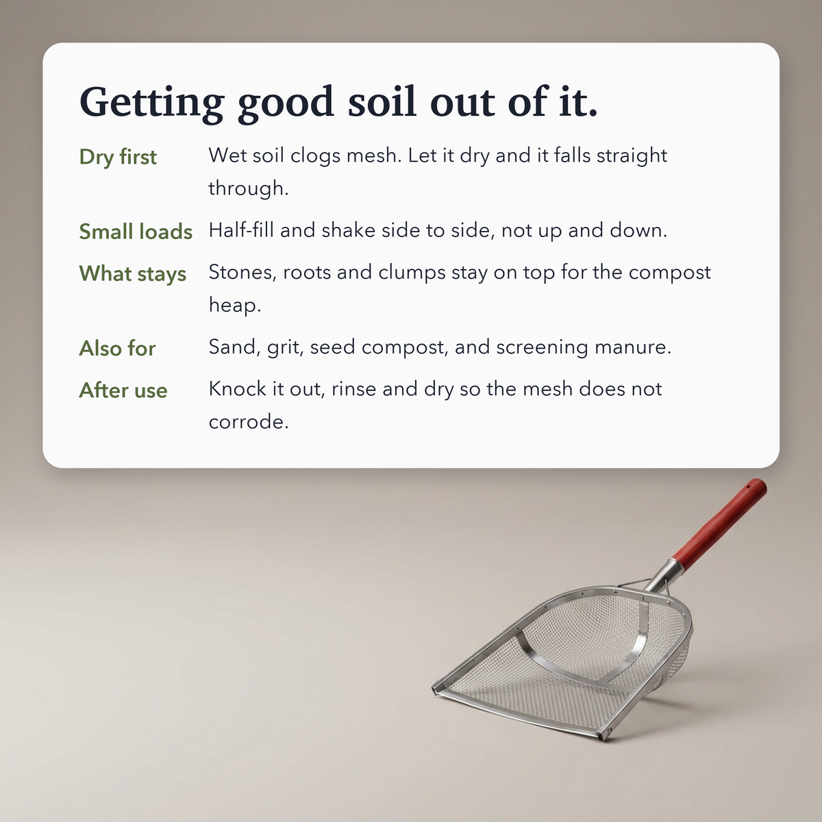 Garden Sieve & Sifting Scoop Set – Heavy-Duty Steel Riddle and Scoop for Soil, Sand and Compost