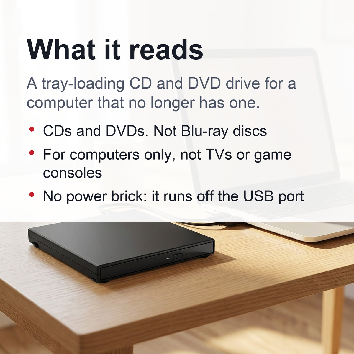 External CD/DVD Drive - Portable USB Optical Drive for Laptops & Desktop Computers