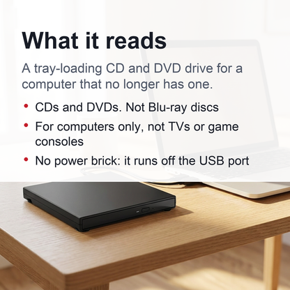 External CD/DVD Drive - Portable USB Optical Drive for Laptops & Desktop Computers
