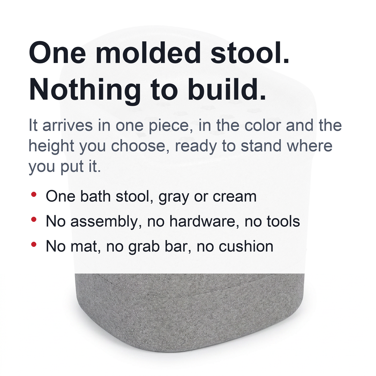Molded Foam Bath Stool – Wide Curved-Back Shower Seat, in Gray or Cream