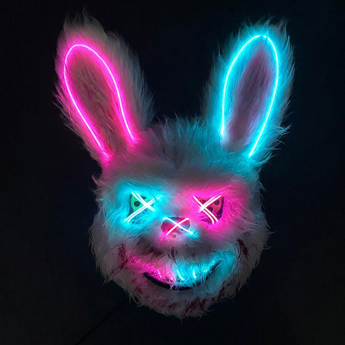 Halloween Bloody Bear Killer Mask – LED Light-Up Flashing Neon Horror Mask for Scary Cosplay, Costume Parties, and Haunted House Decoration