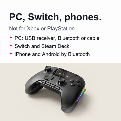 Wireless Gaming Controller V2 with Screen & Charging Dock – Hall Effect Sticks, RGB, for PC, Switch, iOS & Android (Not for Xbox/PS5)