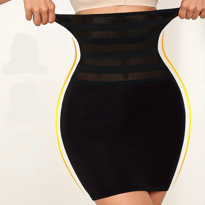 Waist Tummy Control Skirt for Women - Elegant Black Mesh Overlay, Stretchy & Slimming Body Shaper with Natural Butt Lift, Hand Washable, Tummy Control Shapewear
