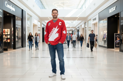 Men’s Red Maple Leaf Ice Hockey Sweatshirt – Loose Embroidered Long Sleeve Sportswear Hoodie for Casual Street Style and Breathable Everyday Wear