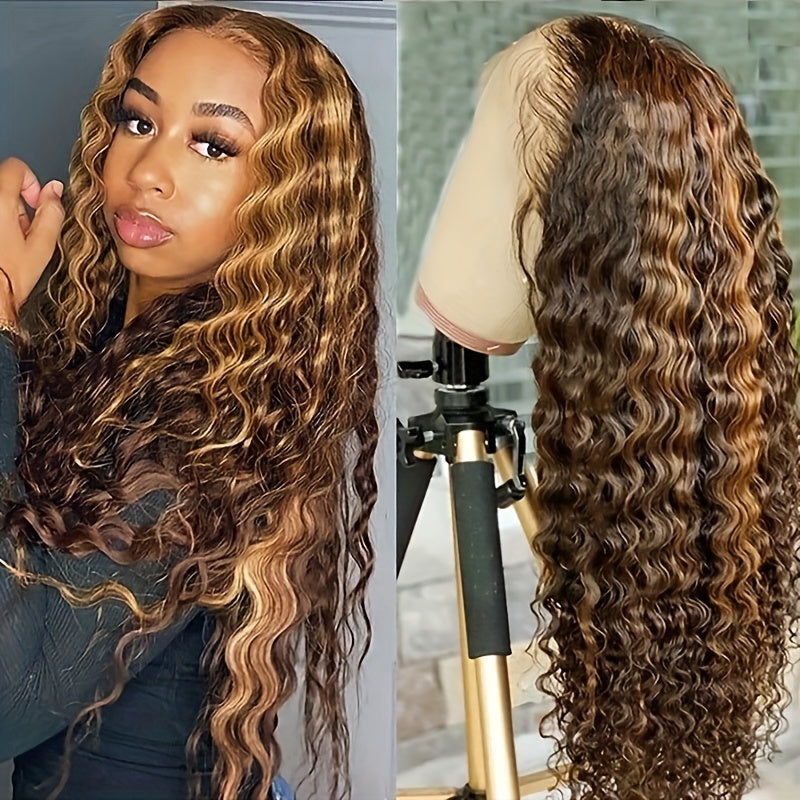 Deep Wave Honey Blonde Lace Front Wig –  13x4 Human Hair Wig with 180% Density for Glamorous Party Looks and Natural Styling Freedom