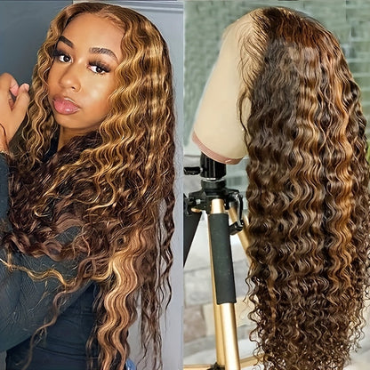 Deep Wave Honey Blonde Lace Front Wig –  13x4 Human Hair Wig with 180% Density for Glamorous Party Looks and Natural Styling Freedom