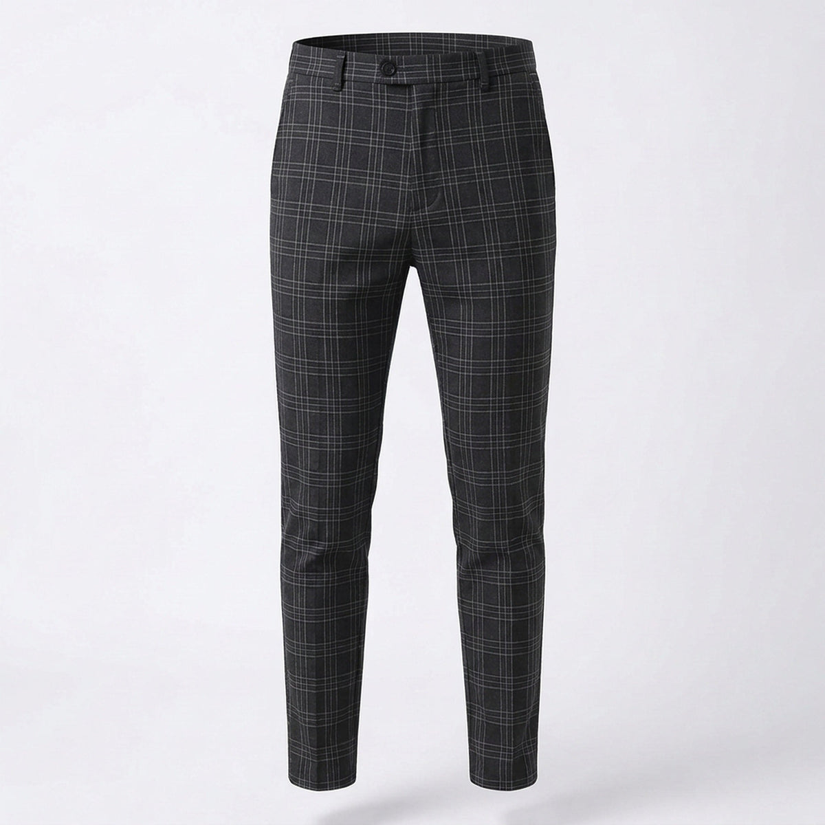 Men's Slim-Fit Plaid Trousers - Tapered Ankle-Length Check Pants