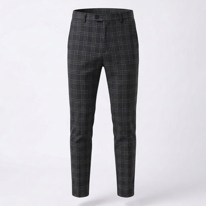 Men's Slim-Fit Plaid Trousers - Tapered Ankle-Length Check Pants