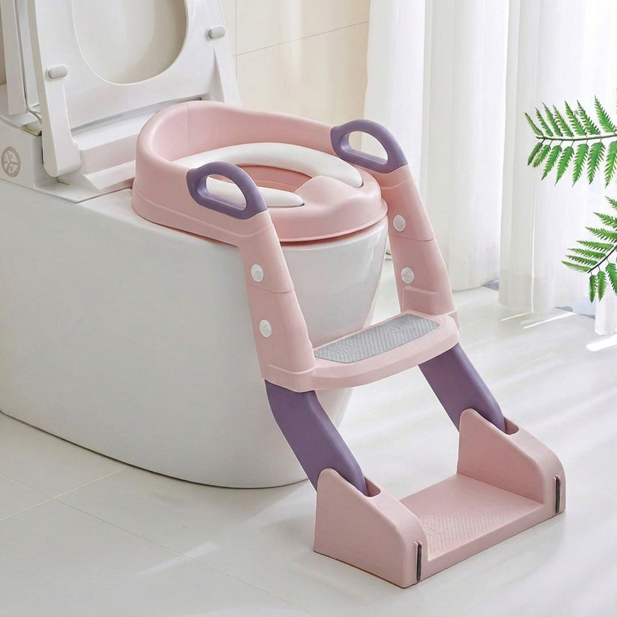 2-in-1 Toddler Toilet Ladder Seat and Floor Potty – Folding, with Removable Basin