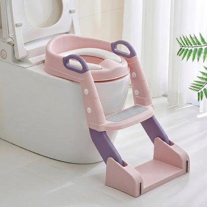 2-in-1 Toddler Toilet Ladder Seat and Floor Potty – Folding, with Removable Basin