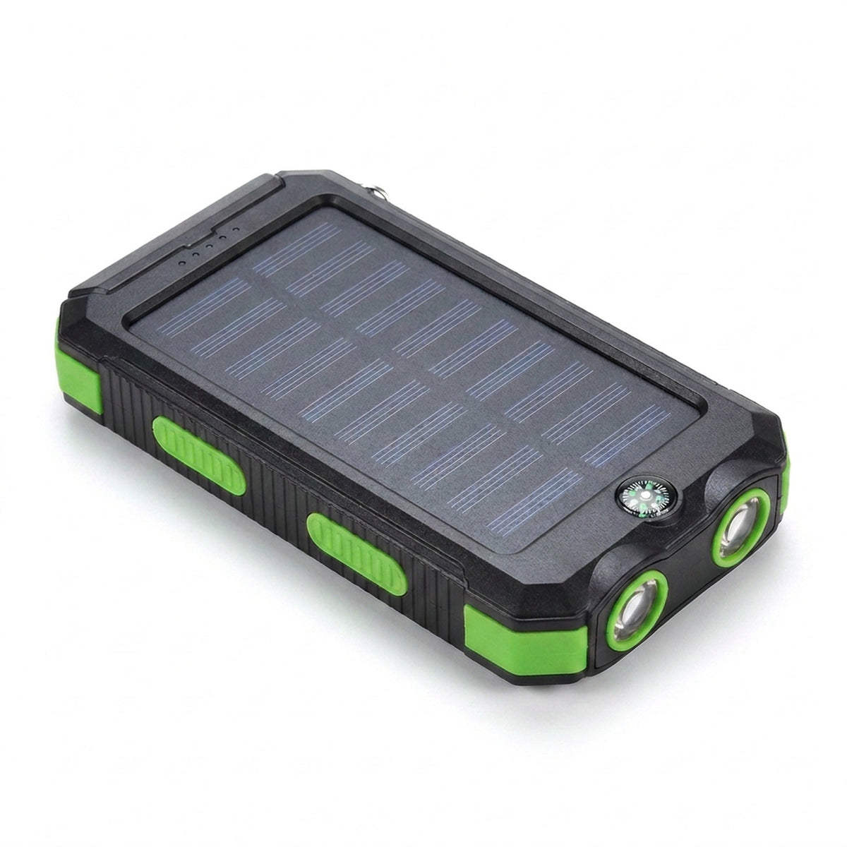 Solar Power Bank with Dual LED Light and Carabiner - USB-Charged Pocket Battery, Solar Panel for Emergency Top-Ups