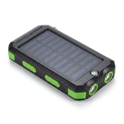 Solar Power Bank with Dual LED Light and Carabiner - USB-Charged Pocket Battery, Solar Panel for Emergency Top-Ups