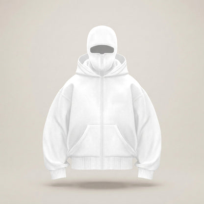Men's Winter Balaclava Zip Hoodie – Warm Hooded Sweatshirt with Built-In Face Mask for Outdoor Adventures