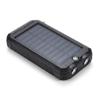 Solar Power Bank with Dual LED Light and Carabiner - USB-Charged Pocket Battery, Solar Panel for Emergency Top-Ups