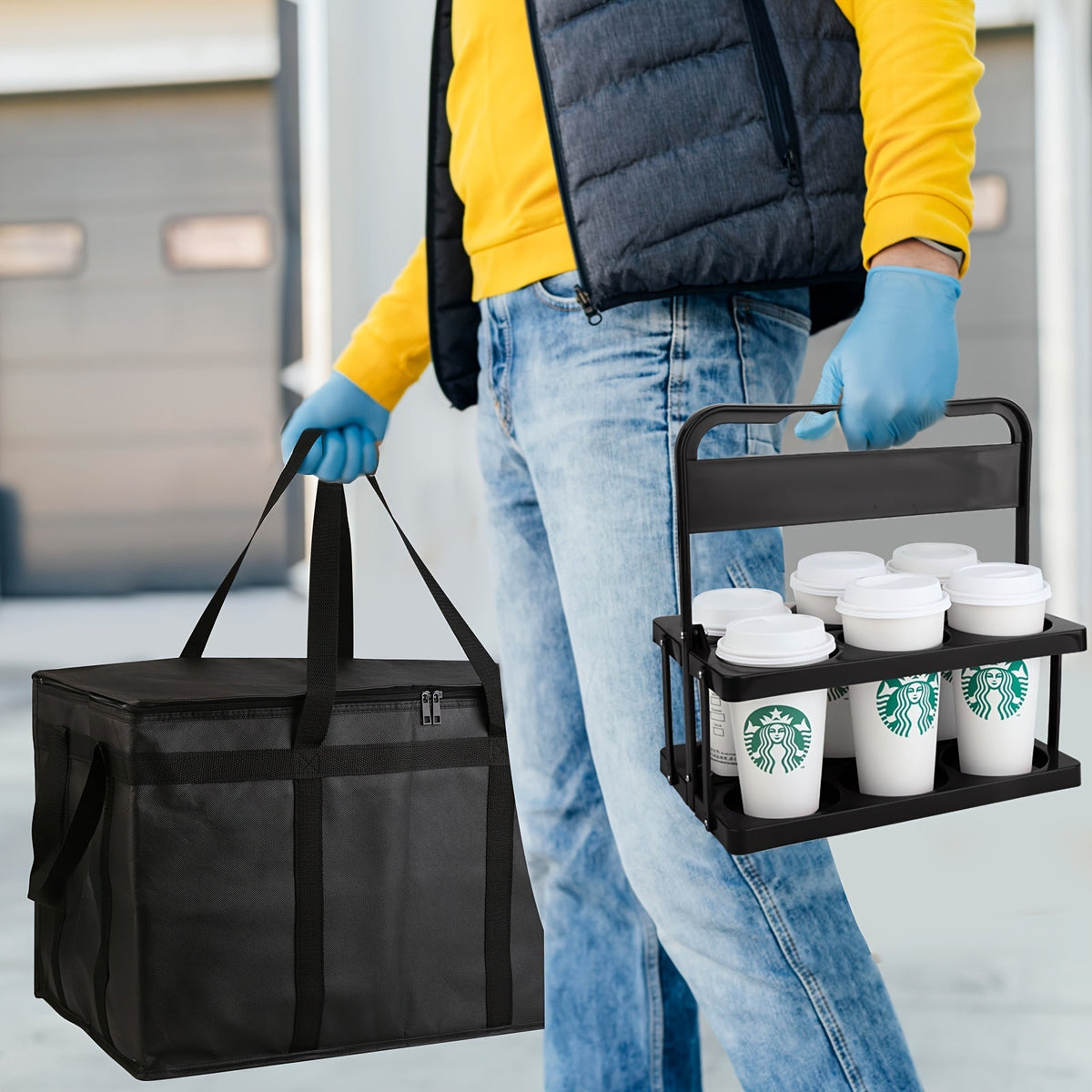 Plastic Drink Holder with Handle - Drink Carrier for Car & Delivery, Foldable, Reusable, Ideal for UberEats, Doordash, GrubHub