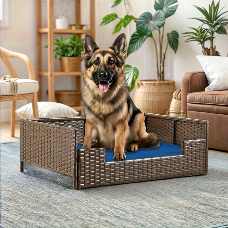 Breeze Lodge Rattan Wicker Dog Bed – Water-Resistant Outdoor Sofa for Small, Medium & Large Pets with Comfortable Elevated Pet Couch Design
