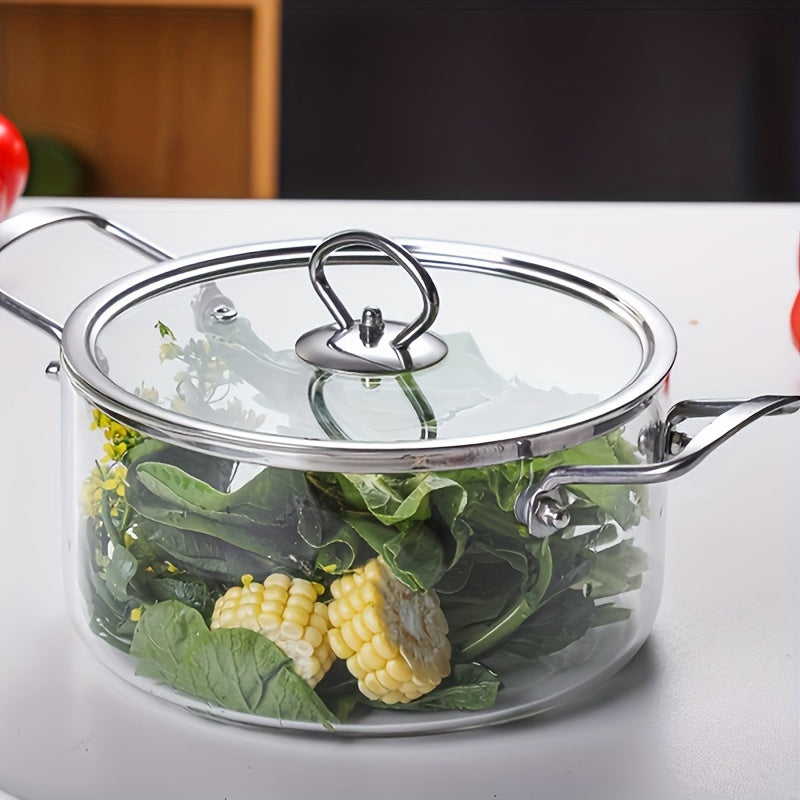 Heat-Resistant Borosilicate Glass Cookware Set – 2.5L & 3.5L Pots with Stainless Handles, Stovetop Safe, Dishwasher Safe for Soups & Everyday Cooking