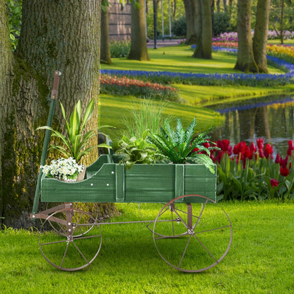 Wooden Garden Wagon Trolley Planter Bed with Wheels – Stylish Raised Bed Design for Growing Herbs, Flowers, and Veggies Anywhere with Ease and Charm