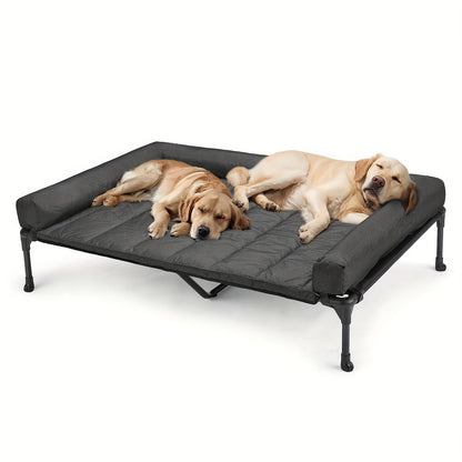 Raised Breathable Cooling Elevated Dog Bed with Pillow-Top – Mesh Bolster Pet Cot for Indoor/Outdoor Summer Comfort & Joint Support