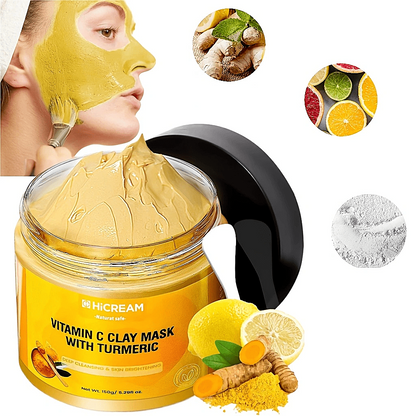 Turmeric Vitamin C Clay Face Mask – Deep Cleansing Kaolin Formula with Aloe Vera for Brightening and Evening Skin Tone