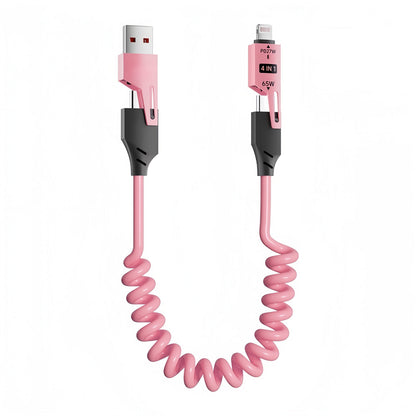 Retractable Charging Cable – 65W 4-in-1 Zinc Alloy High-Speed Universal Charger for iPhone, Samsung, Huawei, and More