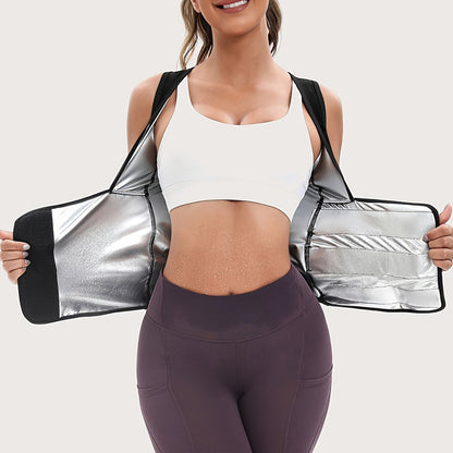Women’s Sauna Shapewear Suit – Waist-Cinching Fitness Jacket with PU Coating, Anti-Sagging Chest Support, Yoga Vest, and Abdominal Control Design