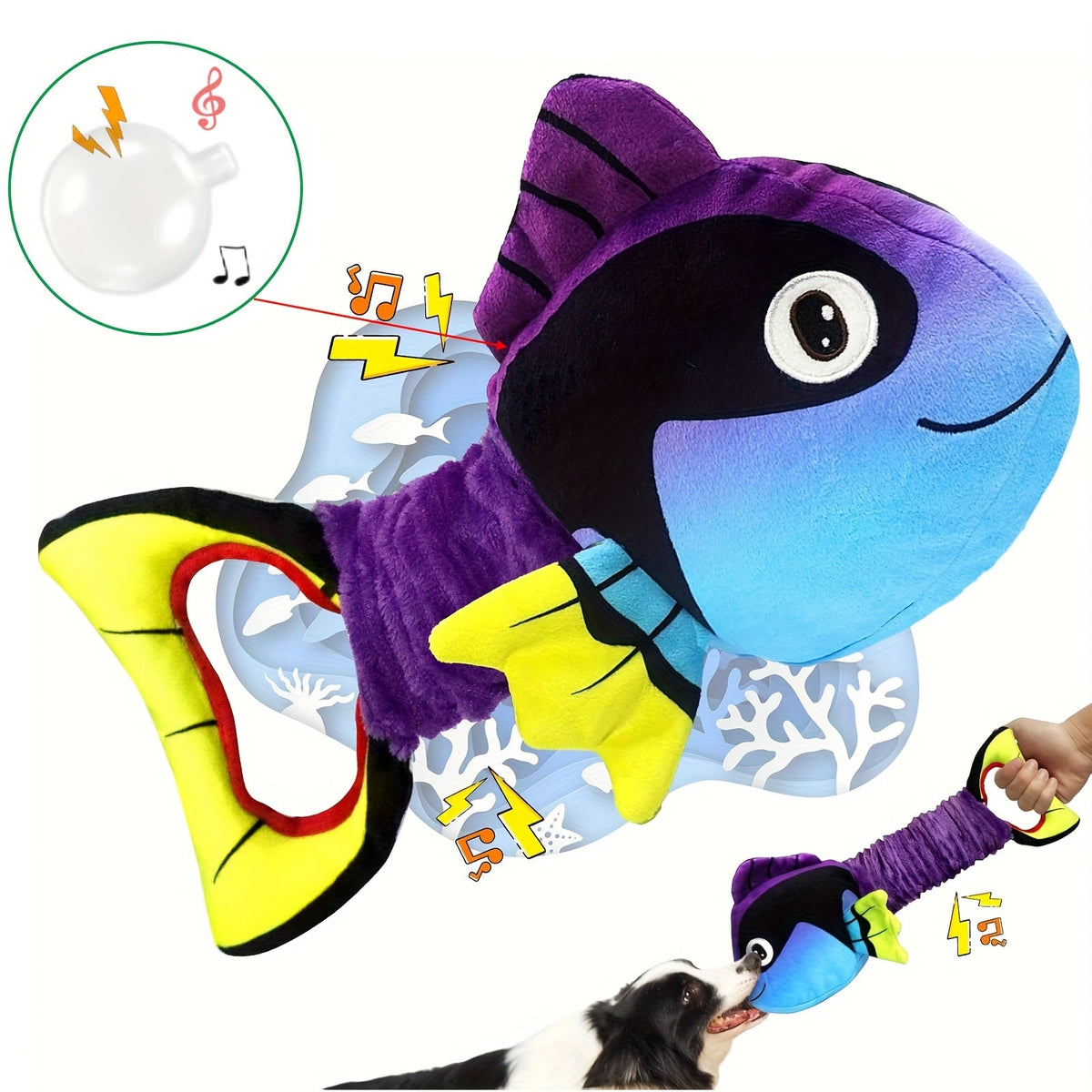 Interactive Squeaky Clownfish Dog Toy – Durable Plush Tug & Chew Toy for Small and Large Dogs with Fun Sound Effects for Play & Training