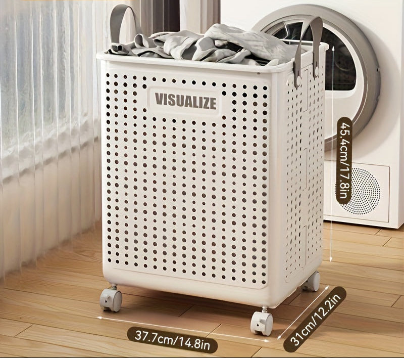Foldable Laundry Basket with Wheels – Large PU Leather Hamper for Bathroom & Balcony Storage, Hand-Washable and Space-Saving Design