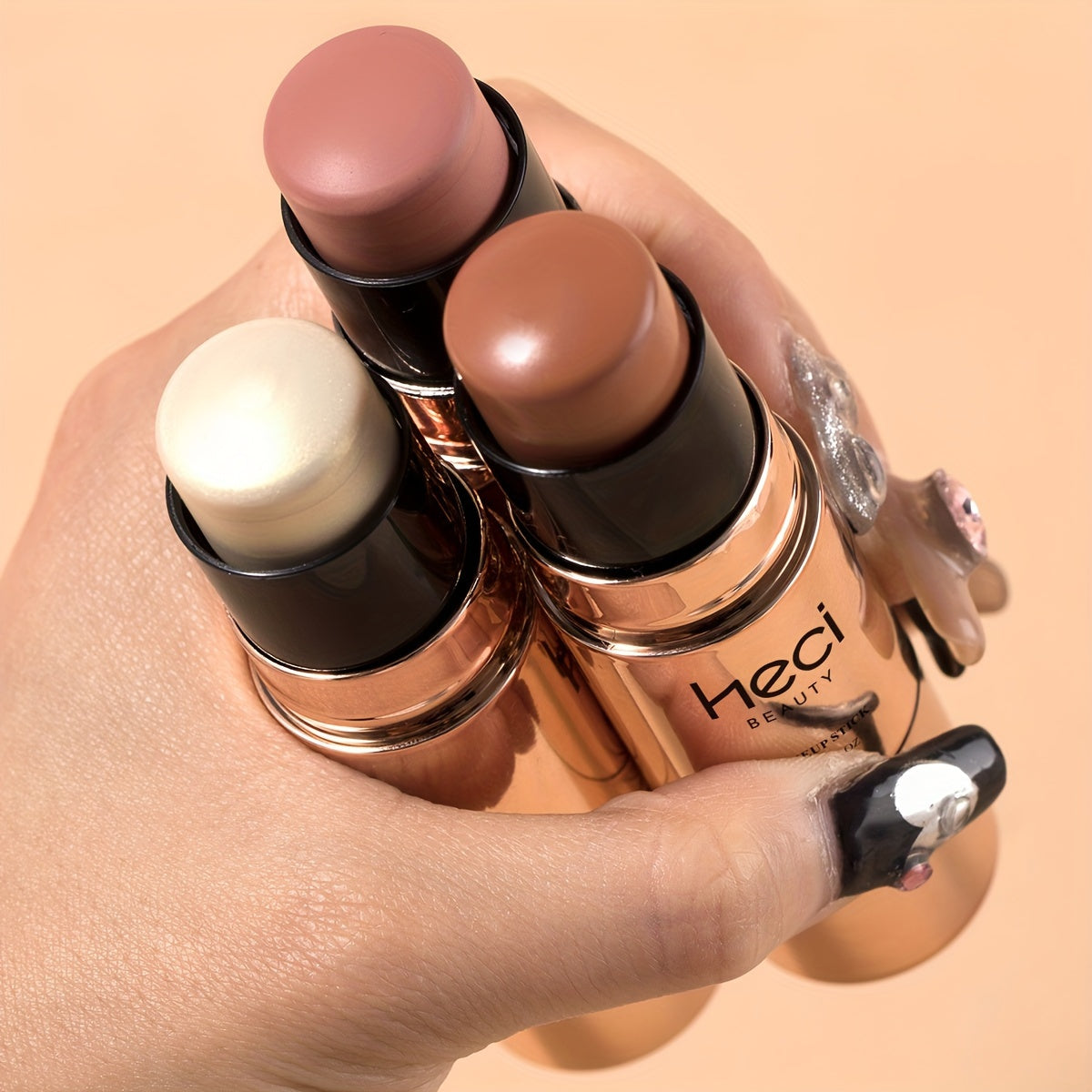 Contour & Highlight Stick Set –3-in-1 Blush Creamy Multi-Color Makeup Kit for Cheeks, Nose & Glow-On-the-Go Beauty
