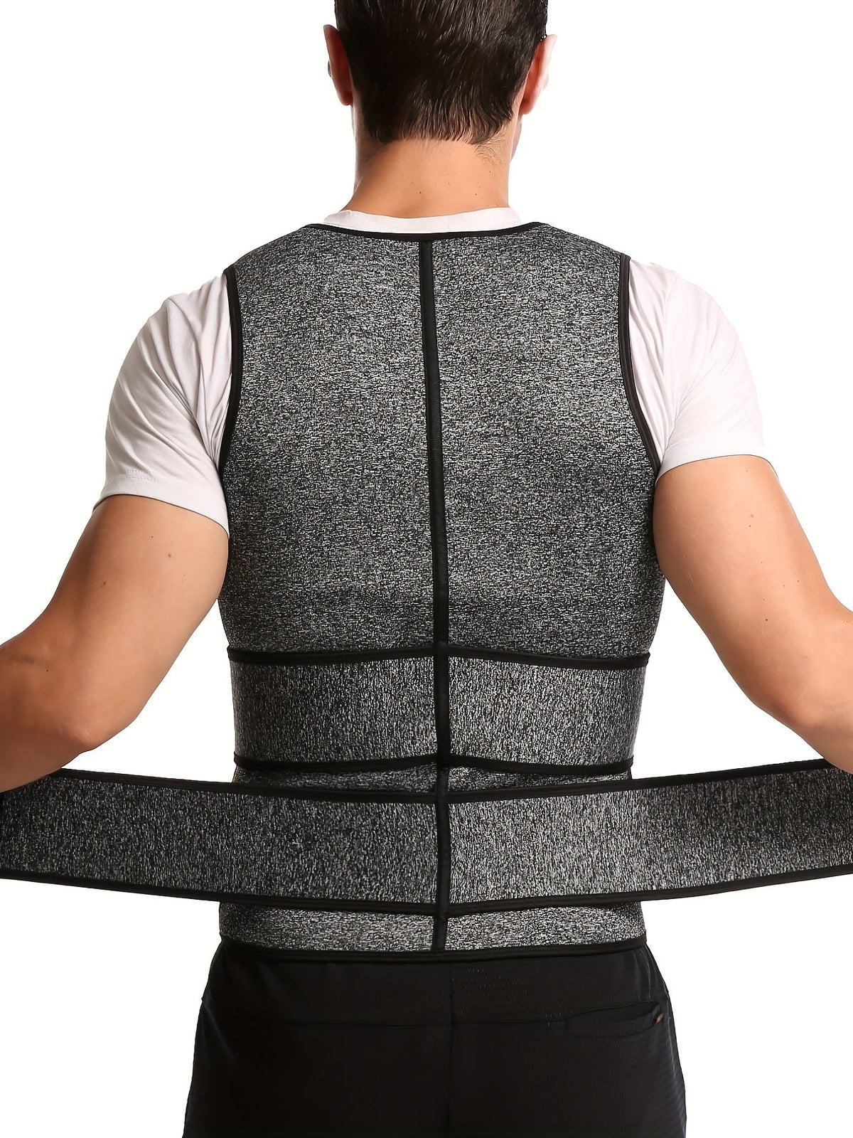 Men's Double Belt Shapewear Vest - High-Performance Neoprene Sweat Bodysuit - Extreme Waist Cincher & Belly Control - Firm Compression, Sporty Gray