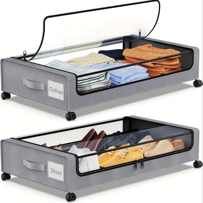 Underbed Storage Lockers with Wheels – Rolling Plastic Bins with Lids for Shoes and Clothes, Space-Saving Organizers for Dorms and Bedrooms