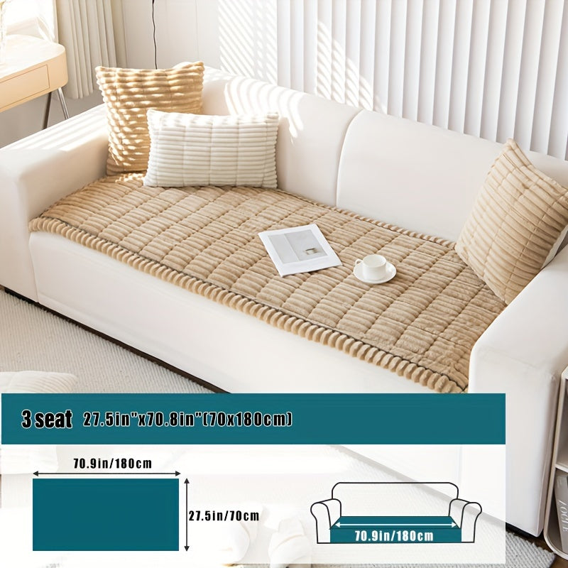 Thick Quilted Plush Sofa Cushion Cover – Non-Slip, Pet-Friendly, All-Season Living Room Essential with Ruffled Trim