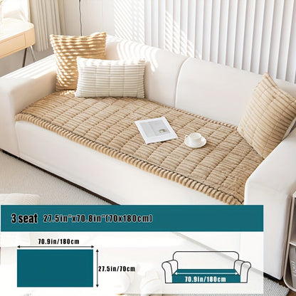 Thick Quilted Plush Sofa Cushion Cover – Non-Slip, Pet-Friendly, All-Season Living Room Essential with Ruffled Trim