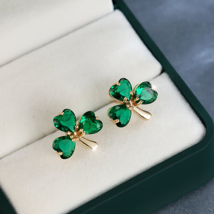 Shamrock Zirconia Stud Earrings – Elegant Green Clover Jewelry Gift for St. Patrick’s Day, Parties & Everyday Luck