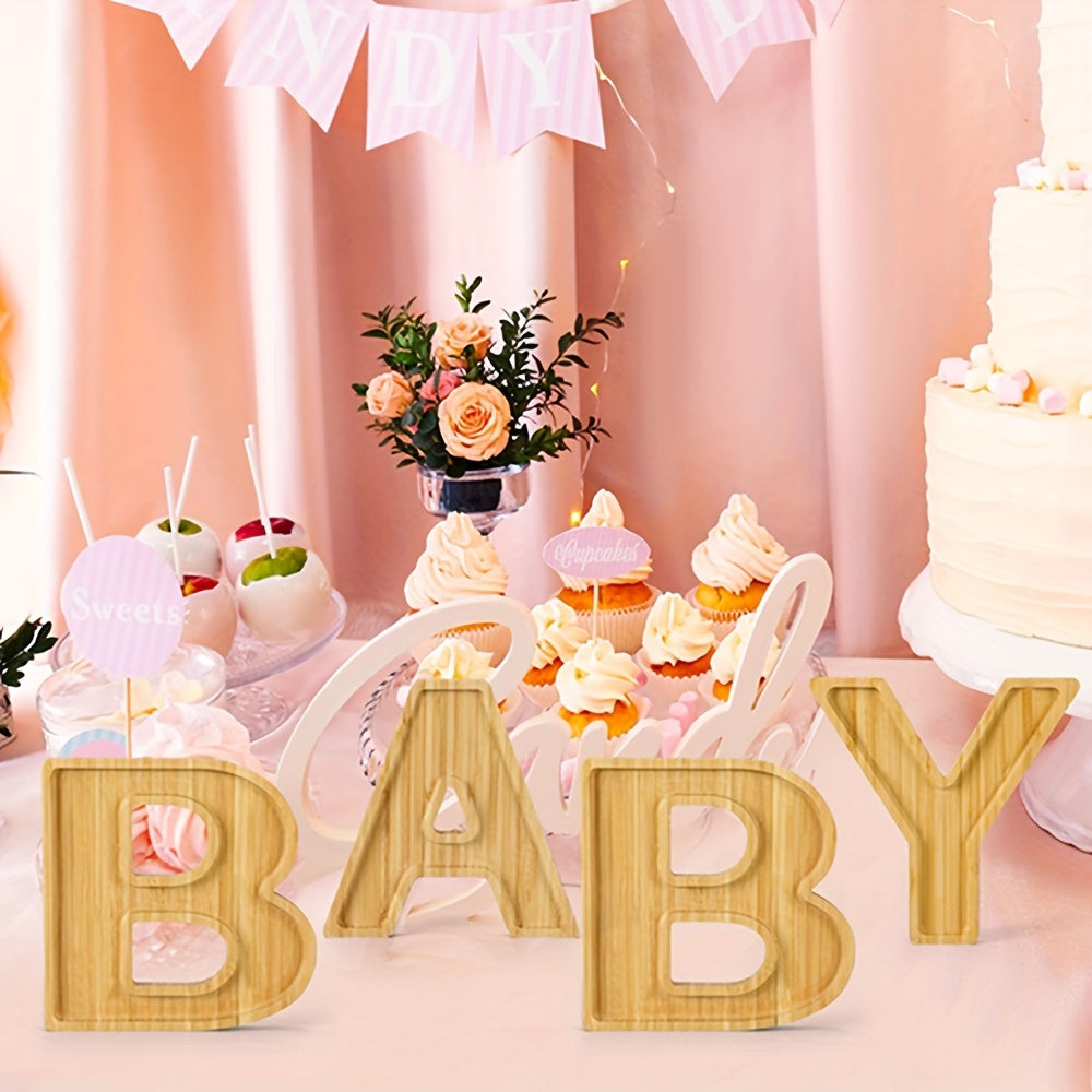 Baby-Shaped Charcuterie Tray Set- 4-Piece Wooden Letter Boards for Gender Reveal, Baby Shower, or Birthday Party Snacks
