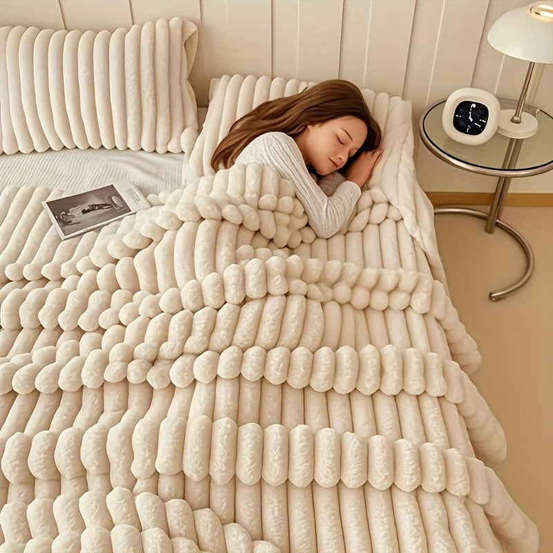 Ultra-Soft Faux Rabbit Fur Sherpa Throw Blanket – Double-Sided Weighted Microfiber Fleece Blanket for Bedroom and Living Room