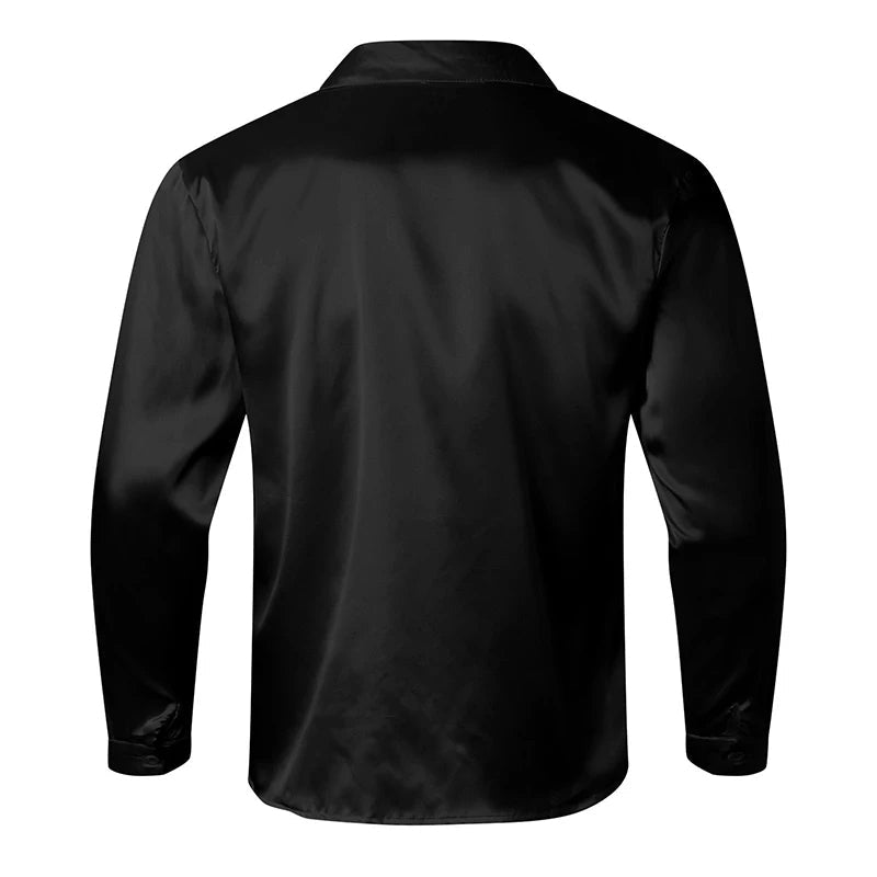 Men’s Irregular Trendy Silk Shirt – Vintage Turn-Down Collar Streetwear Cardigan for Loose, Sexy Autumn Fashion Energy