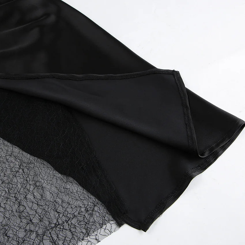 Women’s Black Lace Skirt – Asymmetrical A-Line Design with Fashionable Layered Splicing & Chic Modern Appeal
