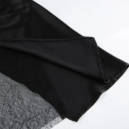 Women’s Black Lace Skirt – Asymmetrical A-Line Design with Fashionable Layered Splicing & Chic Modern Appeal