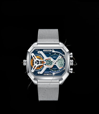 Men's LED Watch – Waterproof Rectangle Stainless Steel Quartz Timepiece with Week & Date Display, Elegant Fashion Accessory