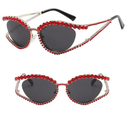 Diamond Cat Eye Hollow Concave Sunglasses – Trendsetting Street Photography Eyewear with Bold 3D Lens Shape for Fashion-Forward Women