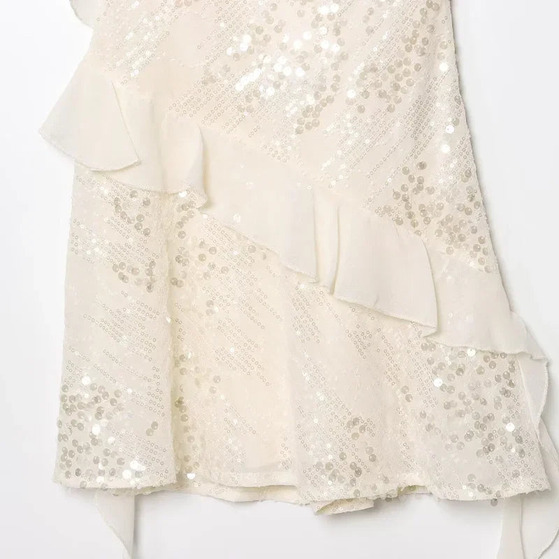 Women’s Tiered Sequin Cami Dress – Chic Backless Mini Dress for Fall Evening & Club Parties