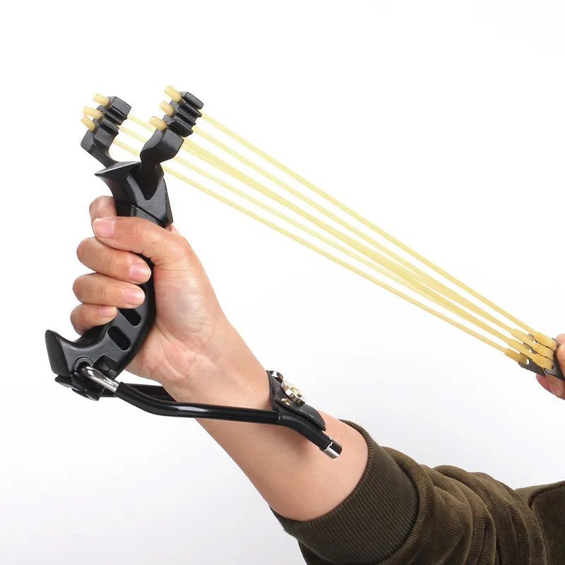Professional Hunting Slingshot – High Strength Steel, Folding Wrist Support, and Rubber Band Catapult for Precision Shooting