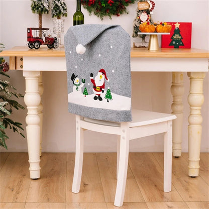 Santa Hat Chair Covers – Festive Gray Dining Chair Slipcovers for Cozy Christmas Home & Holiday Party Decoration
