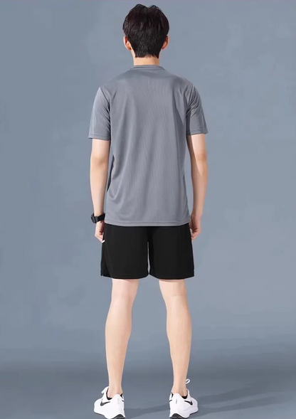 Breathable Shortsleeve Ice Silk Men’s Sportswear Set – Quick-Dry, Sweat-Wicking Running Outfit for Summer, Basketball & Fitness