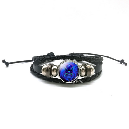 Handwoven Zodiac Leather Charm Bracelet – 12 Constellation Signs, Vintage Couple Gift for Women & Astrology Lovers