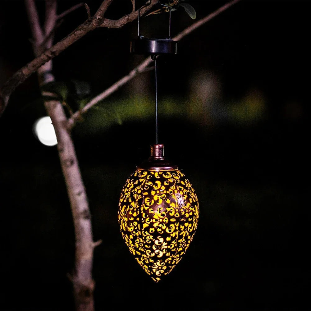 Solar Outdoor Hanging Lantern Lights – Waterproof Iron Art Decorative Lamps with Sensor Projection for Garden Decor