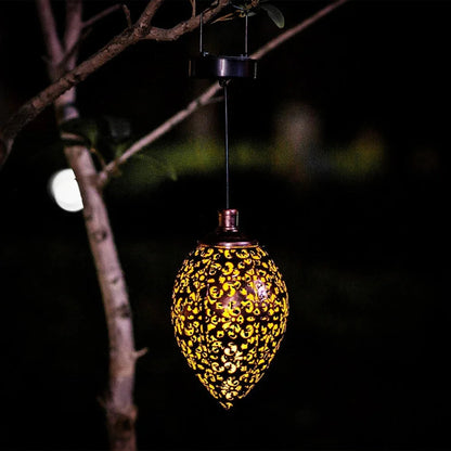 Solar Outdoor Hanging Lantern Lights – Waterproof Iron Art Decorative Lamps with Sensor Projection for Garden Decor
