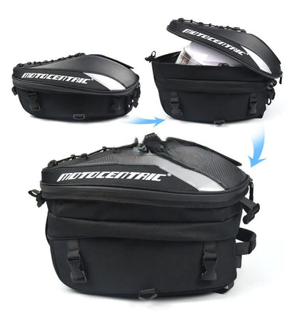Motocentric Waterproof Tail Bag – High-Capacity Multipurpose Motorcycle Rear Seat Storage & Rider Backpack with Durable Material & Secure Design