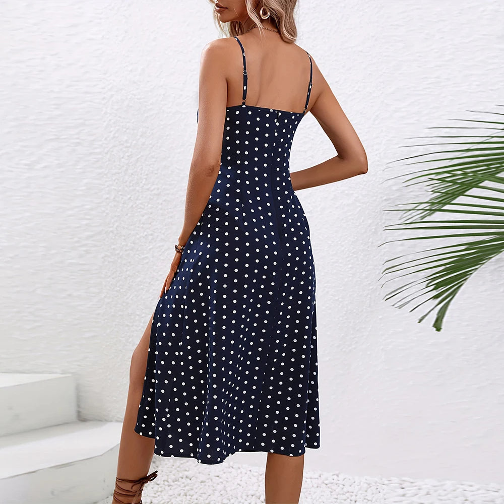Vintage Polka Dot Sleeveless Long Dress – Elegant Skirt for a Timeless Summer Look